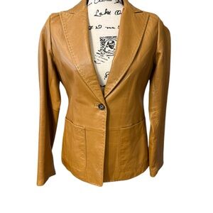 Banana Republic Genuine Leather Blazer Jacket Camel Size 4